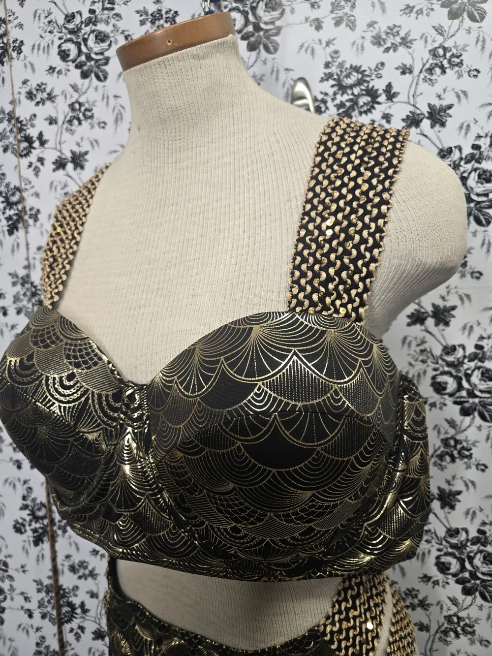4XL Women’s Metallic Black & Gold High-Waist Bikini Set